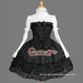guaranteed 100% cotton black blue & white long Sleeves Ruffles gothic Lolita free shipping Dress